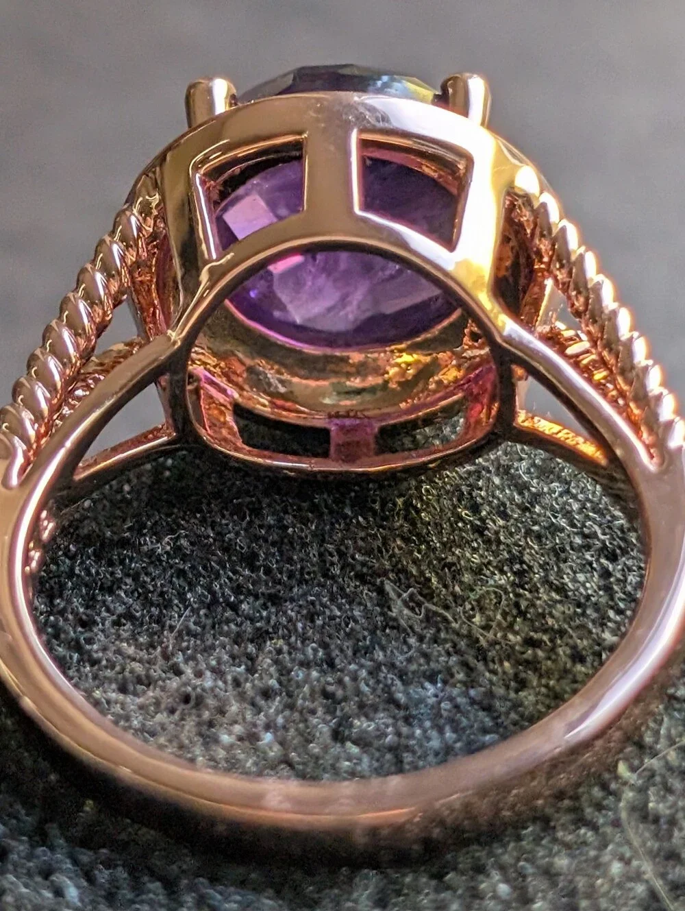 Checkerboard Amethyst Copper Ring
